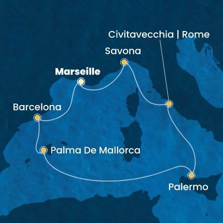 Francie, Španělsko, Itálie z Marseille na lodi Costa Toscana