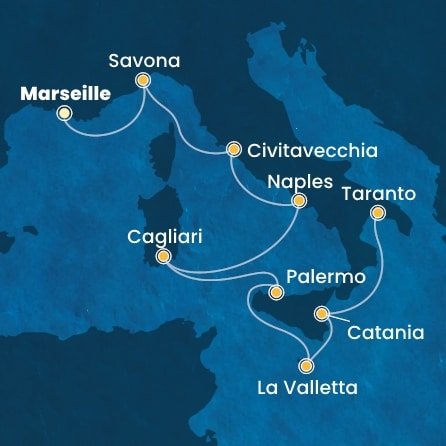 Francie, Itálie, Malta z Marseille na lodi Costa Serena