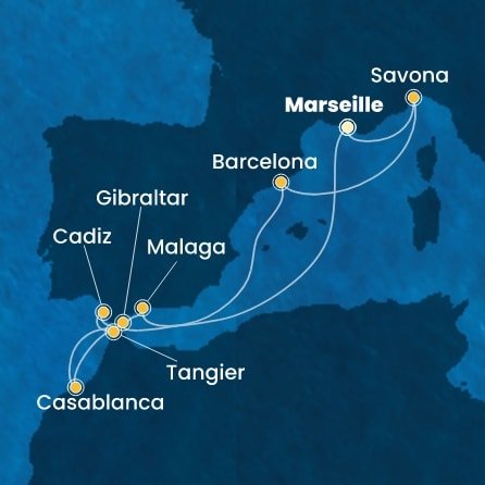 Francie, Itálie, Španělsko, Velká Británie, Maroko z Marseille na lodi Costa Fascinosa