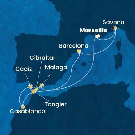 Francie, Itálie, Španělsko, Velká Británie, Maroko z Marseille na lodi Costa Fascinosa
