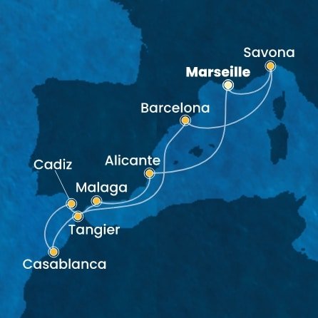 Francie, Itálie, Španělsko, Maroko z Marseille na lodi Costa Diadema