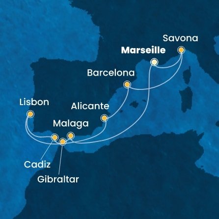 Francie, Itálie, Španělsko, Portugalsko, Velká Británie z Marseille na lodi Costa Diadema