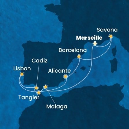 Francie, Itálie, Španělsko, Portugalsko, Maroko z Marseille na lodi Costa Diadema