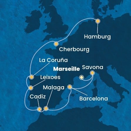 Francie, Itálie, Španělsko, Portugalsko, Německo z Marseille na lodi Costa Favolosa