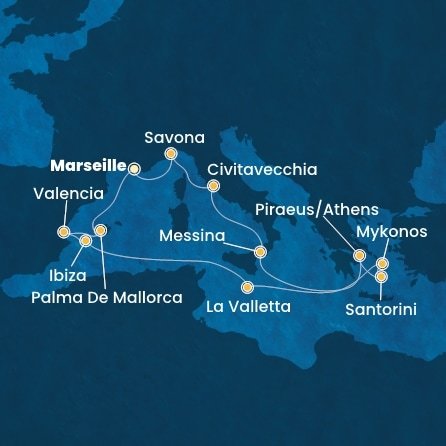 Francie, Itálie, Řecko, Malta, Španělsko z Marseille na lodi Costa Serena