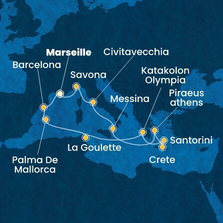 Francie, Itálie, Řecko, Tunisko, Španělsko z Marseille na lodi Costa Favolosa
