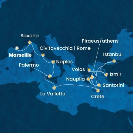 Francie, Itálie, Malta, Řecko, Turecko z Marseille na lodi Costa Pacifica