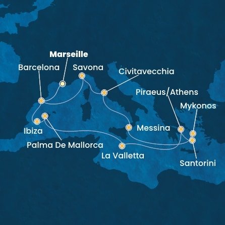 Francie, Španělsko, Malta, Řecko, Itálie z Marseille na lodi Costa Serena