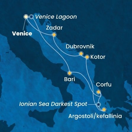 Itálie, Řecko, Černá Hora, Chorvatsko z Marghery na lodi Costa Deliziosa
