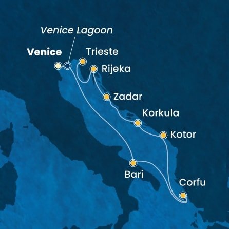 Itálie, Řecko, Černá Hora, Chorvatsko z Marghery na lodi Costa Deliziosa