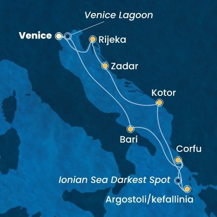 Itálie, Řecko, Černá Hora, Chorvatsko z Marghery na lodi Costa Deliziosa