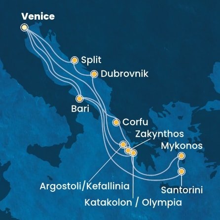 Itálie, Řecko, Kefalonie, Chorvatsko z Marghery na lodi Costa Deliziosa