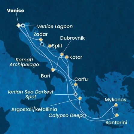 Itálie, Řecko, Chorvatsko, Černá Hora z Marghery na lodi Costa Deliziosa