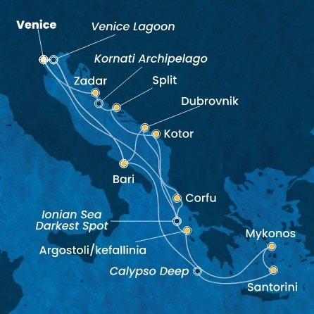 Itálie, Chorvatsko, Řecko, Černá Hora z Marghery na lodi Costa Deliziosa