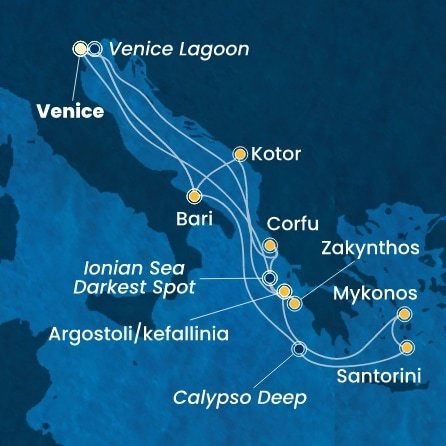 Itálie, Černá Hora, Řecko z Marghery na lodi Costa Deliziosa
