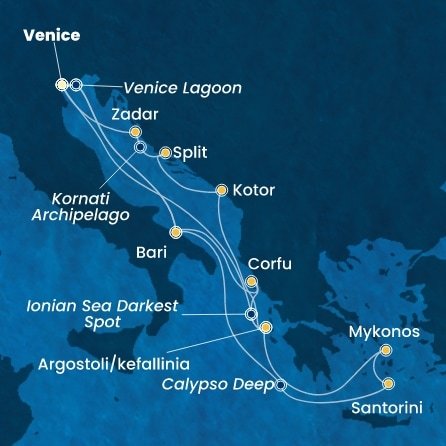 Itálie, Řecko, Černá Hora, Chorvatsko z Marghery na lodi Costa Deliziosa