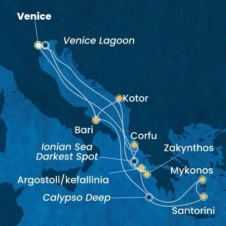 Itálie, Řecko, Černá Hora z Marghery na lodi Costa Deliziosa