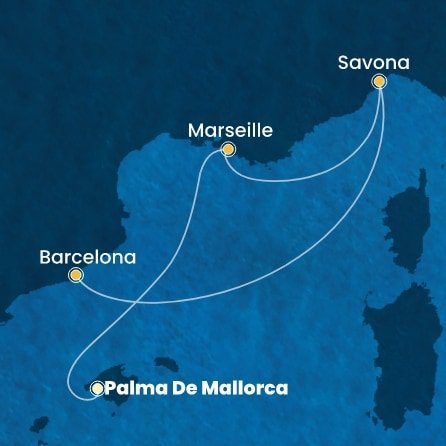 Španělsko, Francie, Itálie z Palmy de Mallorca na lodi Costa Diadema