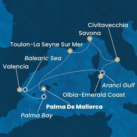 Španělsko, Itálie, Francie z Palmy de Mallorca na lodi Costa Pacifica