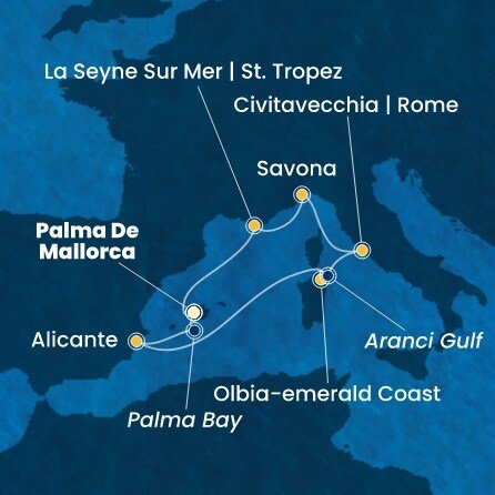 Španělsko, Itálie, Francie z Palmy de Mallorca na lodi Costa Pacifica