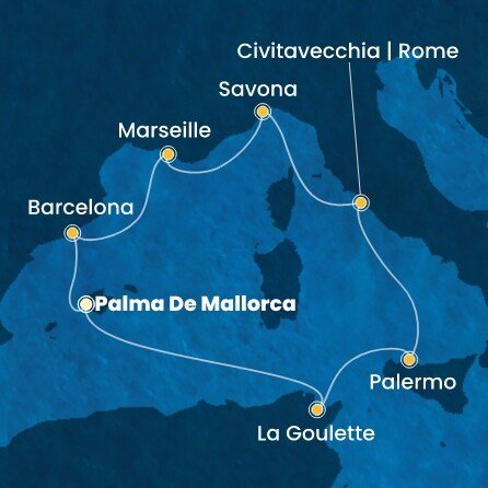 Španělsko, Tunisko, Itálie, Francie z Palmy de Mallorca na lodi Costa Toscana