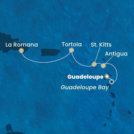 Guadeloupe, Antigua a Barbuda, Svatý Kryštof a Nevis, Britské Panenské ostrovy, Dominikánská republika z Pointe-à-Pitre na lodi Costa Fascinosa