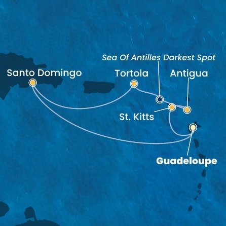 Guadeloupe, Svatý Kryštof a Nevis, Antigua a Barbuda, Britské Panenské ostrovy, Dominikánská republika z Pointe-à-Pitre na lodi Costa Favolosa