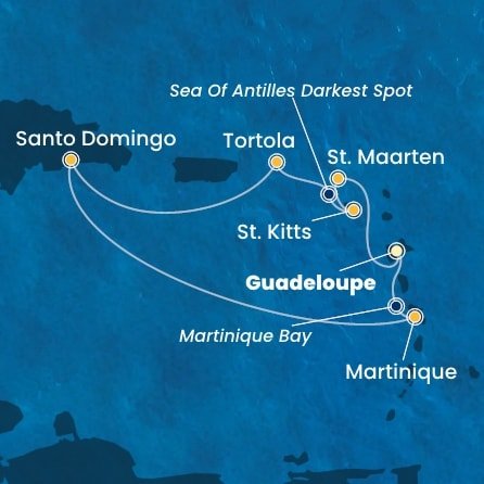 Guadeloupe, Svatý Martin, Svatý Kryštof a Nevis, Britské Panenské ostrovy, Dominikánská republika, Martinik z Pointe-à-Pitre na lodi Costa Favolosa