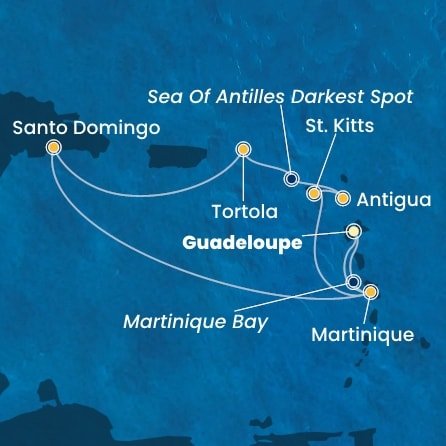 Guadeloupe, Martinik, Svatý Kryštof a Nevis, Antigua a Barbuda, Britské Panenské ostrovy, Dominikánská republika z Pointe-à-Pitre na lodi Costa Favolosa