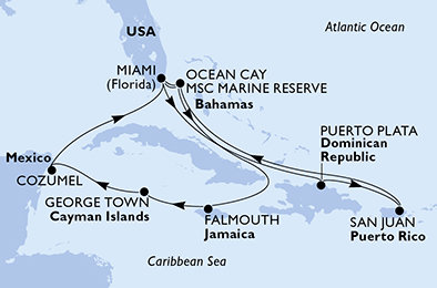 USA, Dominikánská republika, Bahamy, Jamajka, Kajmanské ostrovy, Mexiko z Miami na lodi MSC Seaside