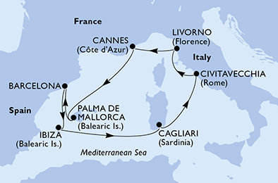 Španělsko, Itálie, Francie z Barcelony na lodi MSC Fantasia