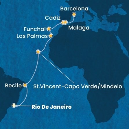 Brazílie, Kapverdy, Španělsko, Portugalsko z Rio de Janeira na lodi Costa Serena