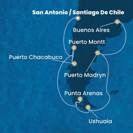 Chile, Argentina ze San Antonio na lodi Costa Serena