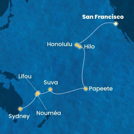 USA, Francouzská Polynésie, Fidži, Nová Kaledonie, Austrálie ze San Francisca na lodi Costa Deliziosa
