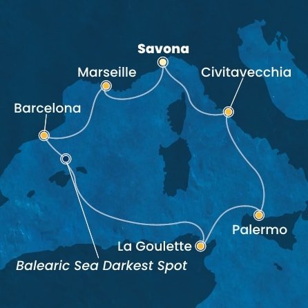 Itálie, Francie, Španělsko, Tunisko ze Savony na lodi Costa Pacifica