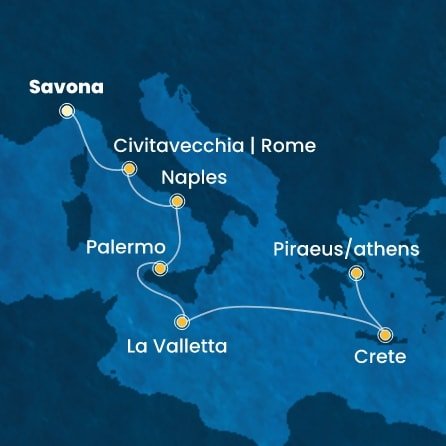 Itálie, Malta, Řecko ze Savony na lodi Costa Pacifica