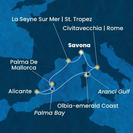 Itálie, Francie, Španělsko ze Savony na lodi Costa Pacifica
