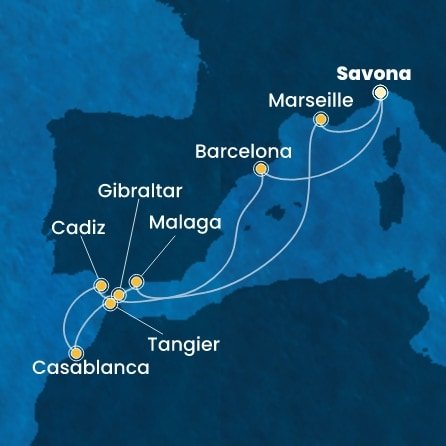 Itálie, Španělsko, Velká Británie, Maroko, Francie ze Savony na lodi Costa Fascinosa