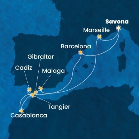 Itálie, Španělsko, Velká Británie, Maroko, Francie ze Savony na lodi Costa Fascinosa