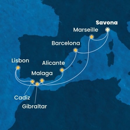 Itálie, Španělsko, Portugalsko, Velká Británie, Francie ze Savony na lodi Costa Diadema