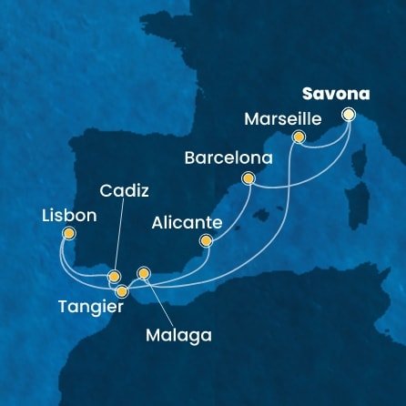 Itálie, Španělsko, Portugalsko, Maroko, Francie ze Savony na lodi Costa Diadema