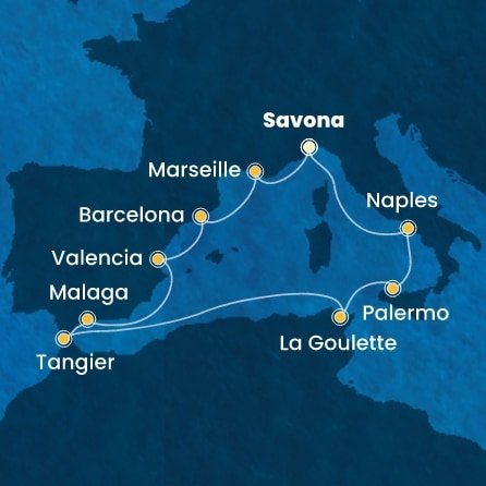 Itálie, Tunisko, Maroko, Španělsko, Francie ze Savony na lodi Costa Pacifica