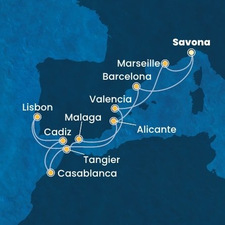 Itálie, Španělsko, Portugalsko, Maroko, Francie ze Savony na lodi Costa Serena