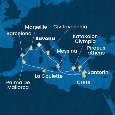 Itálie, Řecko, Tunisko, Španělsko, Francie ze Savony na lodi Costa Favolosa