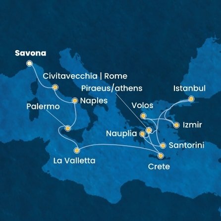 Itálie, Malta, Řecko, Turecko ze Savony na lodi Costa Pacifica