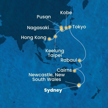 Austrálie, Papua Nová Guinea, Japonsko, Jižní Korea, Tchaj-wan, Čína ze Sydney na lodi Costa Deliziosa