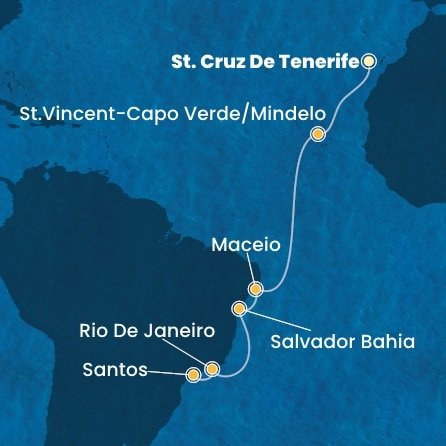 Španělsko, Kapverdy, Brazílie z Tenerife na lodi Costa Diadema