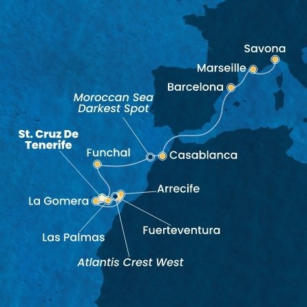 Španělsko, La Gomera, Portugalsko, Maroko, Francie, Itálie z Tenerife na lodi Costa Fortuna