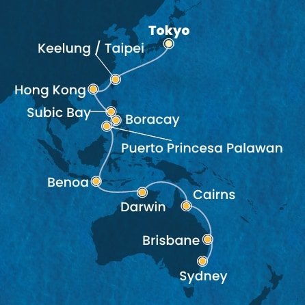 Japonsko, Tchaj-wan, Čína, Filipíny, Indonésie, Austrálie z Tokia na lodi Costa Serena
