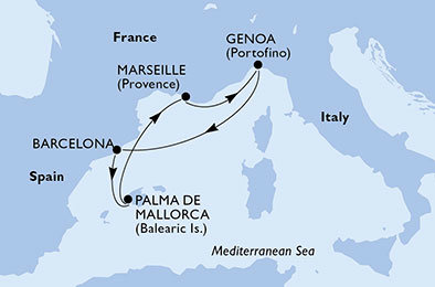Španělsko, Francie, Itálie z Barcelony na lodi MSC Grandiosa